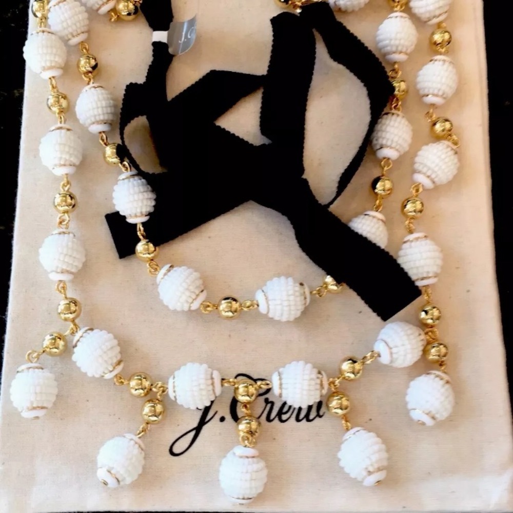 NWT J.Crew BEADED DOUBLE STRAND Necklace white - Picture 2 of 4